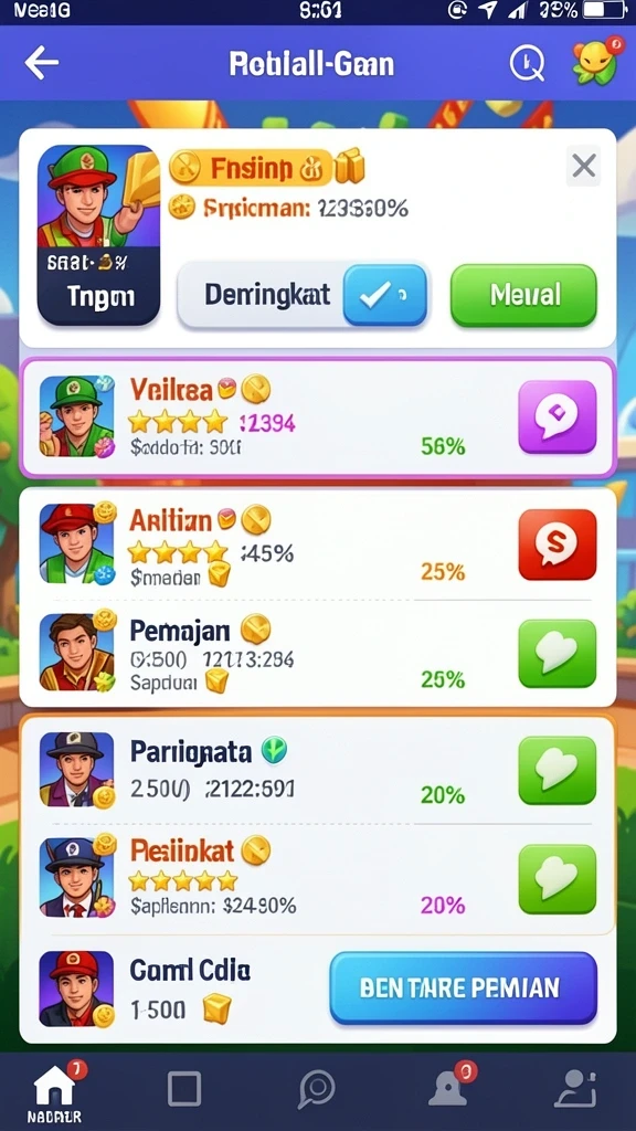 Fitur turnamen yang membuat permainan lebih kompetitif.